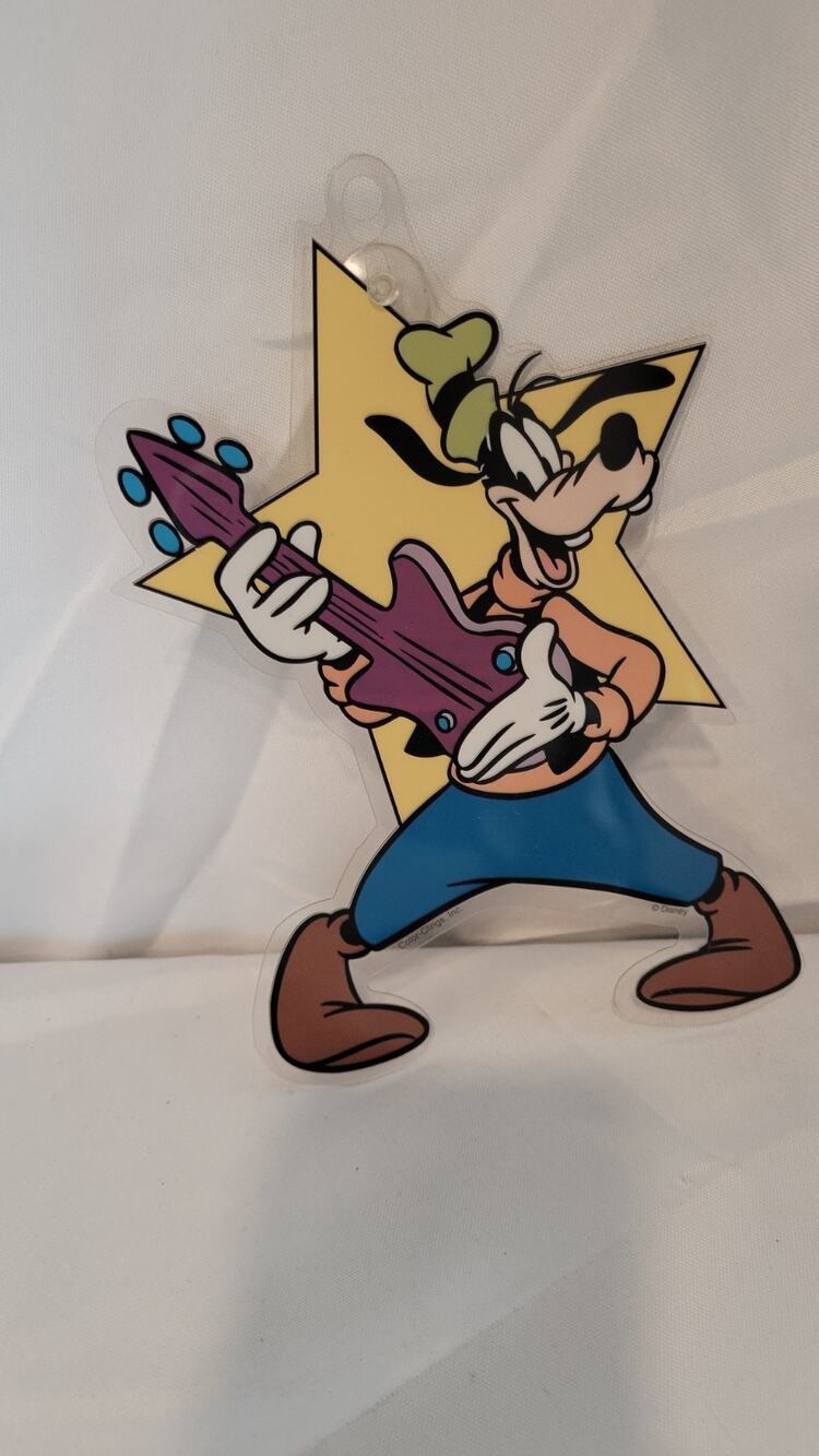 Vintage Disney Goofy Guitar Color-Clings Window Cling Suncatcher Star USA NOS